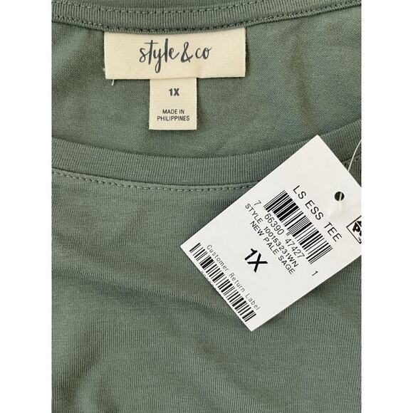 Style & Co Pale Sage Green Long Sleeve T Shirt Plus Size 0X NWT - Picture 3 of 5